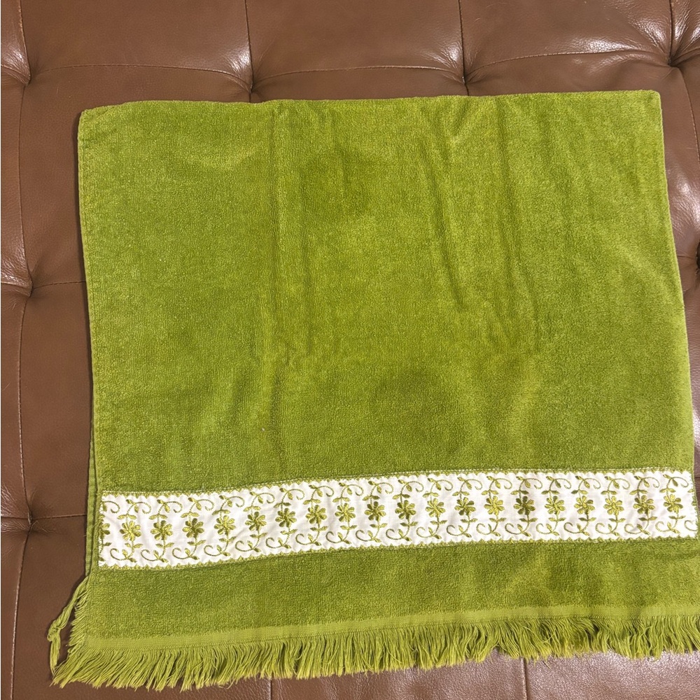 Green Hand Towel with Decorative Trim